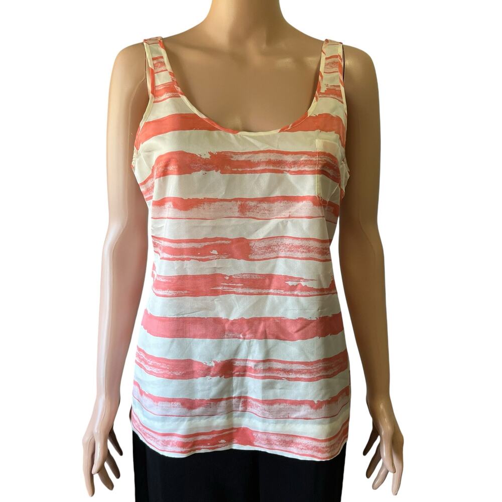 J. Crew Factory Silk Tank Top 6 Orange Stripe Beachy Coastal Resort Wear Luxe 6